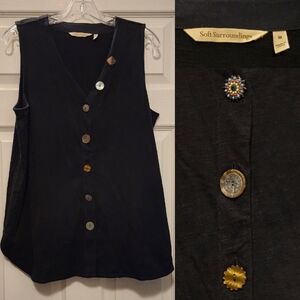 Soft Surroundings Danielle Sleeveless V-Neck Tunic • Mismatched Buttons • M